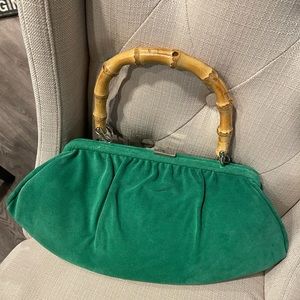 Bamboo green suede clutch
